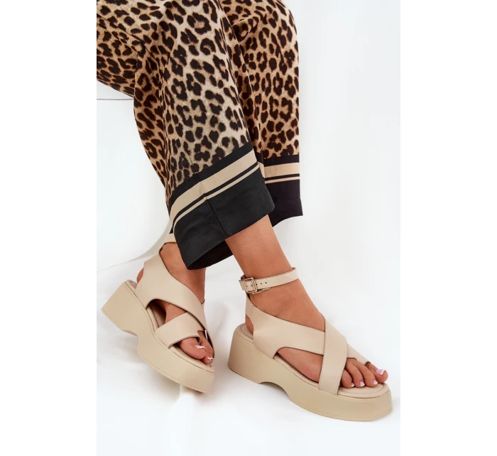 Dámské sandály na platformě a klínu eko kůže béžové Tenzorus Dámské sandály na platformě a klínu eko kůže béžové Tenzorus