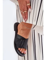 Dámské kožené sandály s přezkou D&A SJ2302-01 Černé