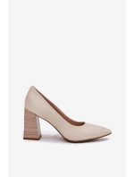 Kožené lodičky na podpatku béžové model 21697010 - EVENTO