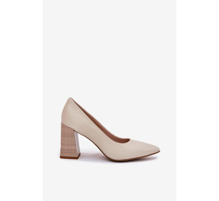 Kožené lodičky na podpatku béžové model 21697010 - EVENTO