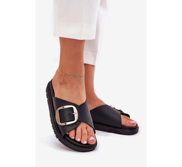 Dámské Pantofle Na Platformě Se Zlatou Přezkou Černé model 21702684 - Boto Dámské Pantofle Na Platformě Se Zlatou Přezkou Černé model 21702684 - Boto