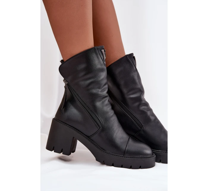 Dámské kotníkové boty na robustním podpatku s dvojitým zipem Vinceza 58605 Černé Dámské kotníkové boty na robustním podpatku s dvojitým zipem Vinceza 58605 Černé