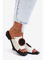 Kožené dámské geometrické pantofle Maciejka K7479-01 Béžovo-černé