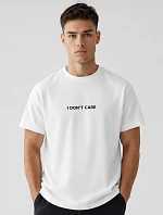 Pánské tričko oversize s nápisem I DON'T CARE bílé FashionStreet NX1044R