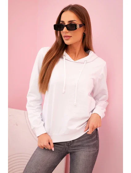 Dámská bavlněná mikina s kapucí a kapsami bílá
