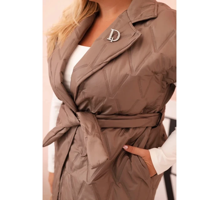 Dámská vesta Plus Size prošívaná s páskem a límcem fango