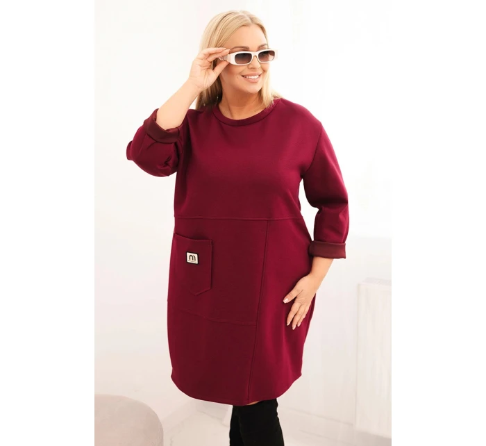 Dámská suknička Plus Size s kapsou a rukávem 3/4 máslová švestková Dámská suknička Plus Size s kapsou a rukávem 3/4 máslová švestková