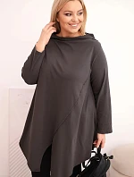 Dámská bavlněná blůza Plus Size asymetrická s ohrnovaným rukávem grafitová