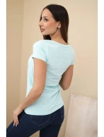 Dámské bavlněné tričko s potiskem model 22014267 mentolová - K-Fashion