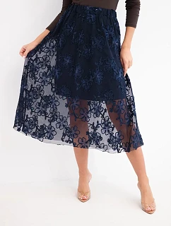 Dámská rozšířená sukně s model 22571880 květy námořnická modř - K-Fashion