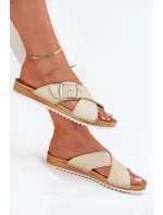 Dámské Kožené Sandály S Přezkou Béžové model 21703161 - Inblu
