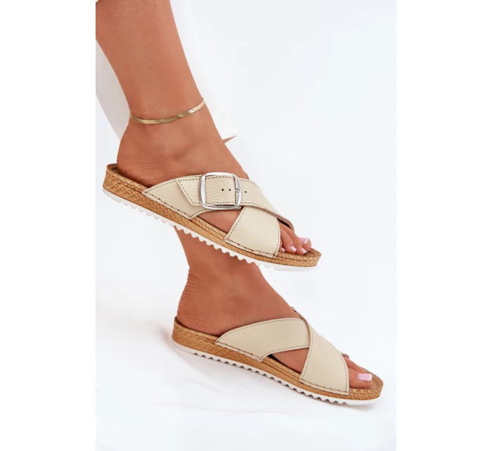 Dámské Kožené Sandály S Přezkou Béžové model 21703161 - Inblu