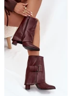 Zateplené Kotníkové Boty Na Podpatku S Otočeným Svrškem A Přezkou Bordové Ylenara Zateplené Kotníkové Boty Na Podpatku S Otočeným Svrškem A Přezkou Bordové Ylenara