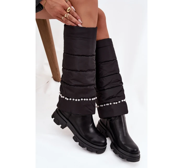 Dámské zateplené kozačky s korálky Černé Irvette