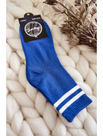 Dámské bavlněné sportovní ponožky s pruhy Modra