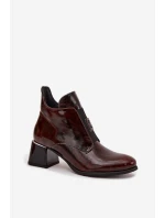 Dámské zateplené botky na podpatku s masivním podpatkem a ozdobným detailem – tmavě hnědé Zazoo Dámské zateplené botky na podpatku s masivním podpatkem a ozdobným detailem – tmavě hnědé Zazoo