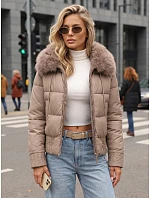 Dámská zimní prošívaná bunda s kožešinou, béžová, FashionStreet TY5830 Dámská zimní prošívaná bunda s kožešinou, béžová, FashionStreet TY5830