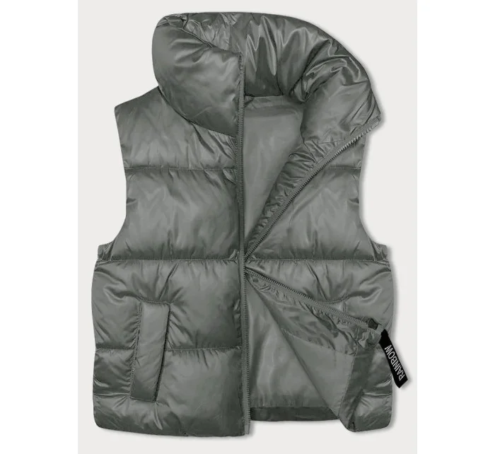 Krátká dámská vesta v khaki barvě se stojáčkem (B8245-11)