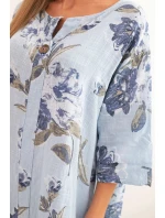 Dámská bavlněná šaty s květinovým vzorem a 3/4 rukávem modrá