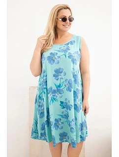 Dámské šaty Plus Size z viskózy s květinovým vzorem na ramínkách mentolová