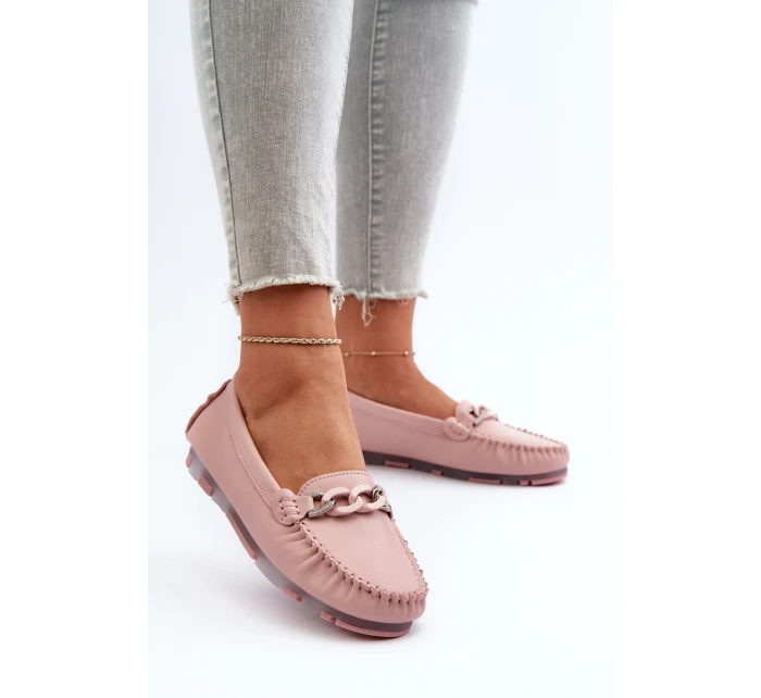 Dámské kožené mokasíny s ozdobou růžové S.Barski LR339