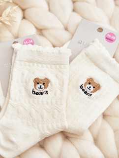 Vzorované dámské ponožky s medvídkem, bílé