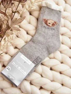 Silné bavlněné ponožky s medvídkem, světle šedé