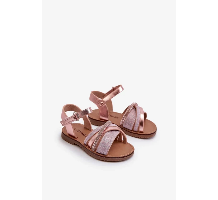 Lesklé dětské sandály na suchý zip, růžová Delphina