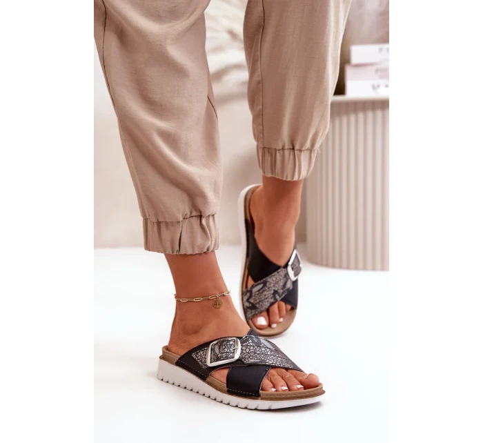 Pohodlné Dámské Pantofle S Přezkou Inblu Černé Pohodlné Dámské Pantofle S Přezkou Inblu Černé