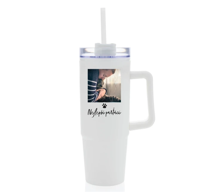 Personalizovaná termoska s průhledným víčkem - fotografie s mazlíčkem
