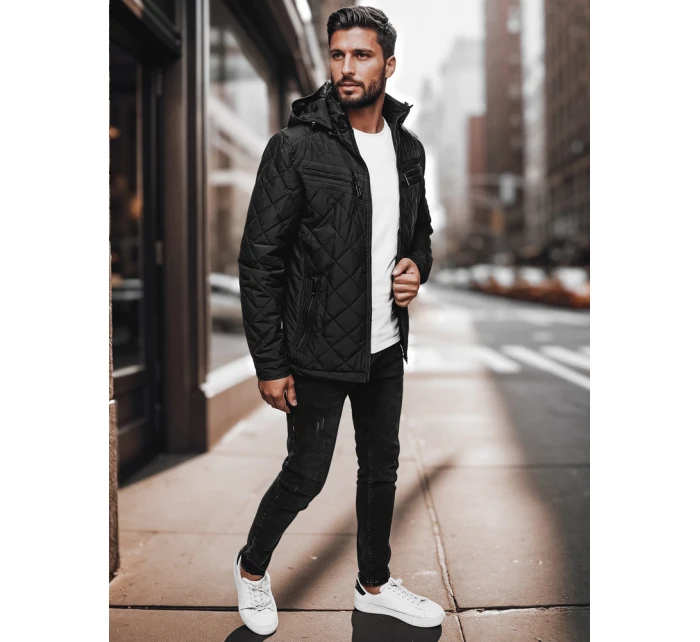 Pánská přechodná bunda s kapucí černá FashionStreet TX4991