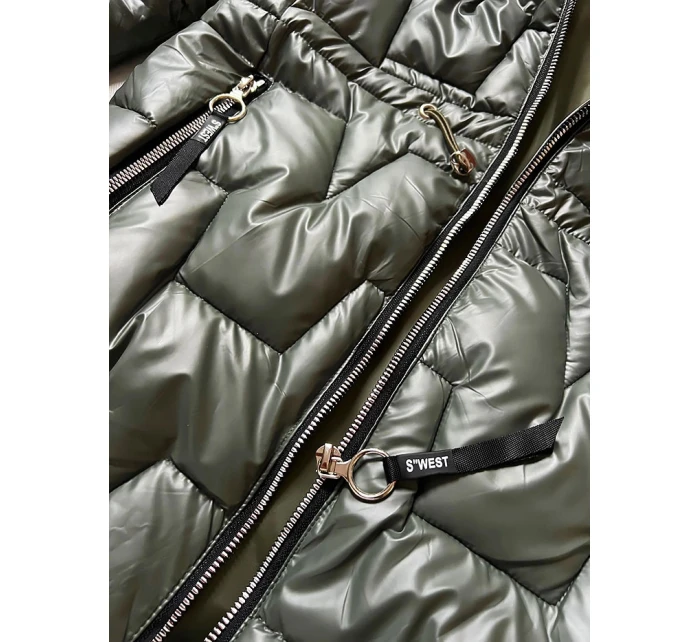 Dámská zimní bunda v khaki barvě se v pase model 21248745 - S'WEST