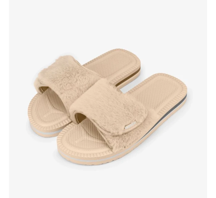 Cubota žabky na suchý zip s kožešinou béžové K24AW-100-001-03-1 Cubota žabky na suchý zip s kožešinou béžové K24AW-100-001-03-1