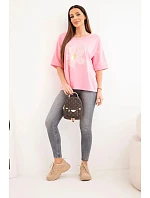 Dámská bavlněná oversize halenka s květinovým potiskem světle růžová Dámská bavlněná oversize halenka s květinovým potiskem světle růžová