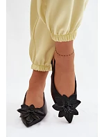 Dámské sandály na nízkém podpatku s dekorativním květem Černé Telivette