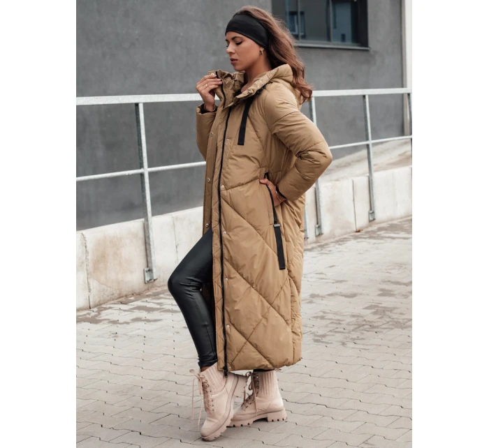 Dámská zimní dlouhá prošívaná bunda s kapucí STREETFIT béžová FashionStreet TY4600 Dámská zimní dlouhá prošívaná bunda s kapucí STREETFIT béžová FashionStreet TY4600