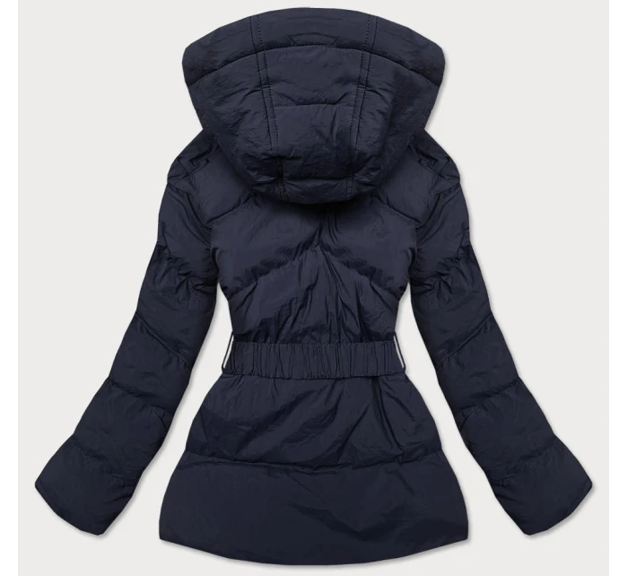 Tmavě modrá dámská prošívaná bunda s opaskem pro přechodné období (23060-1) Tmavě modrá dámská prošívaná bunda s opaskem pro přechodné období (23060-1)
