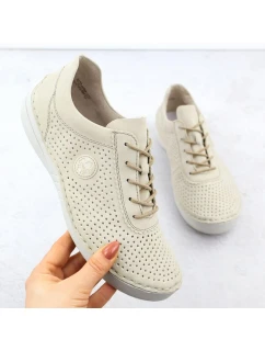 Dámské perforované béžové kožené polobotky Rieker 52546-60