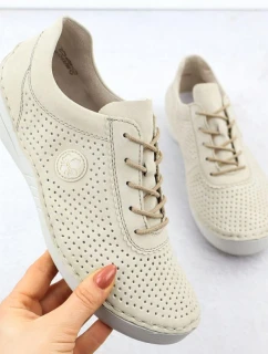 Dámské perforované béžové kožené polobotky Rieker 52546-60