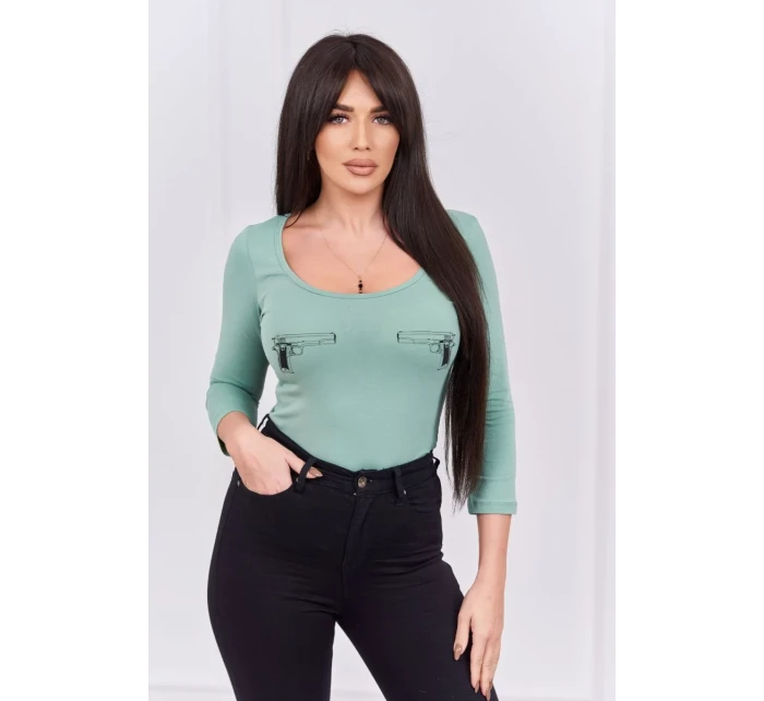 Halenkové body s potiskem pistole tmavě mátové barvy