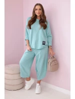 Bavlněná mikina kalhoty set tmavá máta Bavlněná mikina kalhoty set tmavá máta