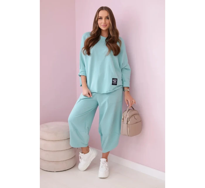 Bavlněná mikina kalhoty set tmavá máta Bavlněná mikina kalhoty set tmavá máta