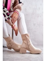 Dámské Teplé Kozačky Na Podpatku Béžove model 21596753 - Boto