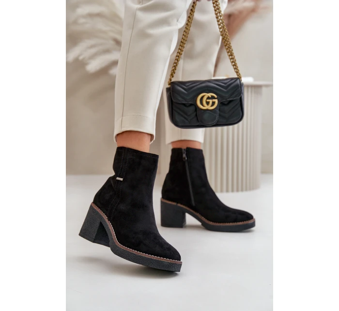 Dámské Botky Na Podpatku Zateplené Eko Semišové Černé model 21669122 - Boto Dámské Botky Na Podpatku Zateplené Eko Semišové Černé model 21669122 - Boto