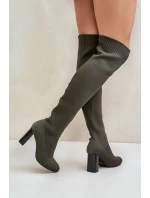 Se Po Kolena Na Podpatku Tmavě Zelené model 21679772 - Boto