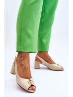 Módní kožené sandály na podpatku béžové Hette Módní kožené sandály na podpatku béžové Hette
