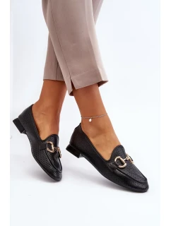 Dámské mokasíny na plochém podpatku s ozdobou, černá Iluvana