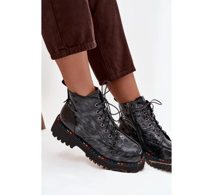 Lakované kožené dámské boty Artiker – šedé Lakované kožené dámské boty Artiker – šedé