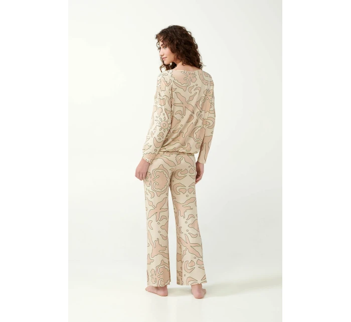 Vamp - Béžové dámské pyžamo s potiskem 21093 - Vamp