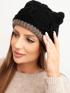 Dámská zimní čepice z vlny s proplétaným vzorem K443 černá + cappuccino